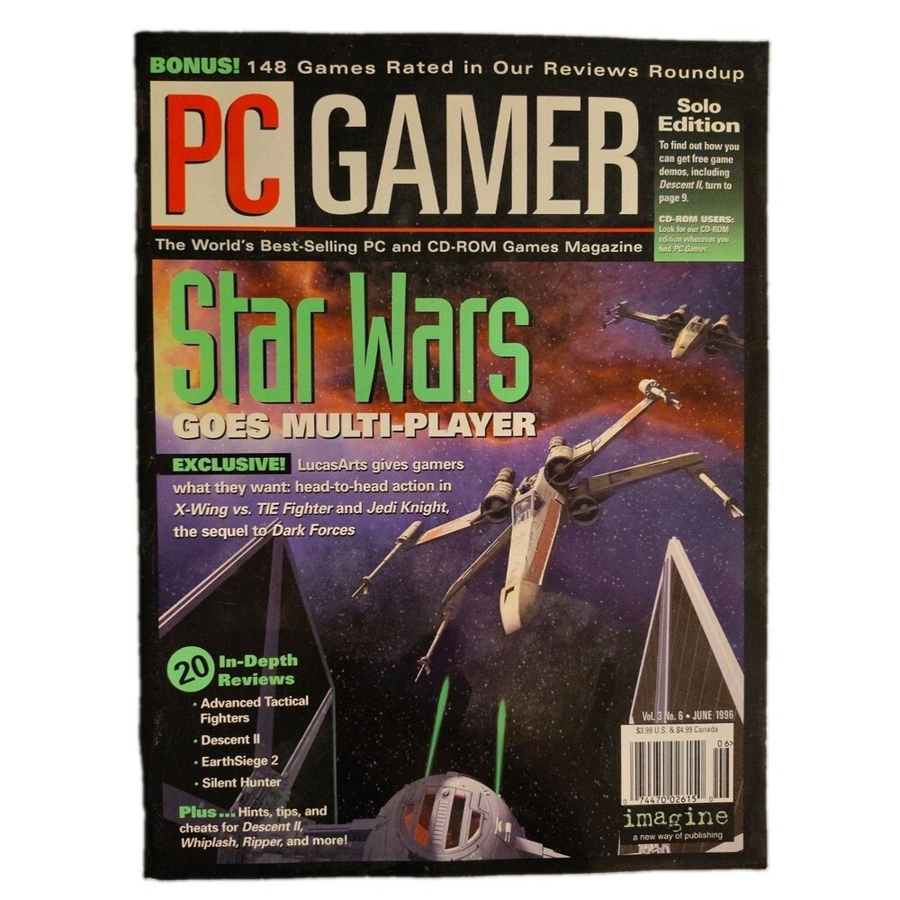 Vintage Pc Gamer Magazine Star Wars June 1996 Vol 3 No 6 Cd-Rom Edition (No Cd)